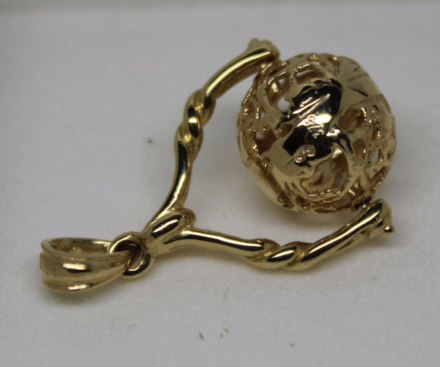 Genuine 9ct 9kt 375 Yellow, Rose Or White Gold 12mm Filigree Ball Spinner Pendant