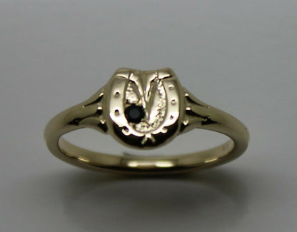 Size O New Genuine New 9ct Yellow, Rose or White Gold Childs Horse Shoe Sapphire Set Ring