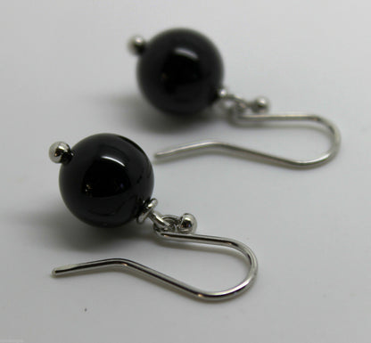 Genuine 9ct White Gold 10mm Black Onyx Round Ball Earrings
