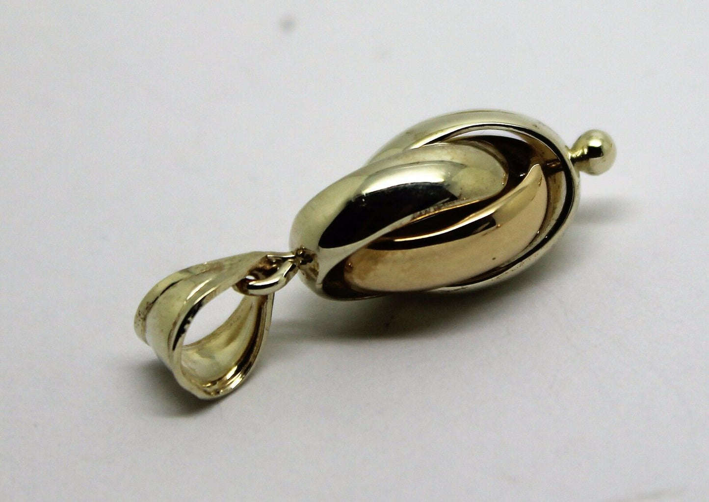 Genuine 9ct 9k 375 Yellow & White Gold Oval Triple Belcher Ball Pendant