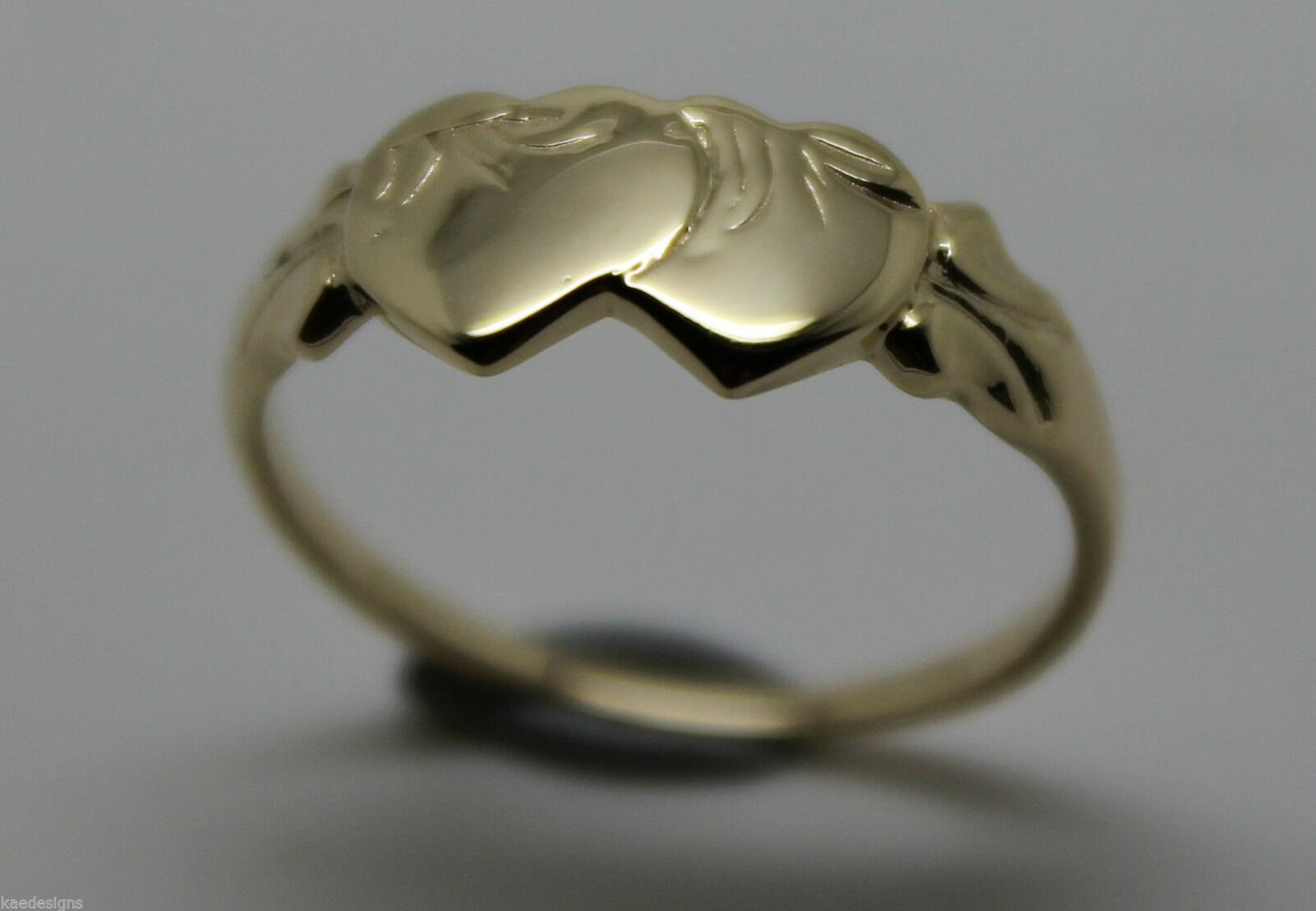 Size S, 9ct Yellow, Rose or White Gold Double Heart Signet Ring