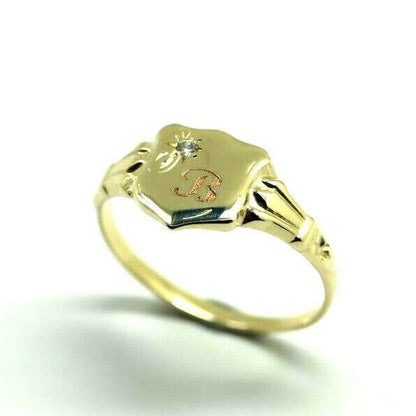Size K 9ct Yellow Gold Cubic Zirconia Shield Signet Ring -Letter B
