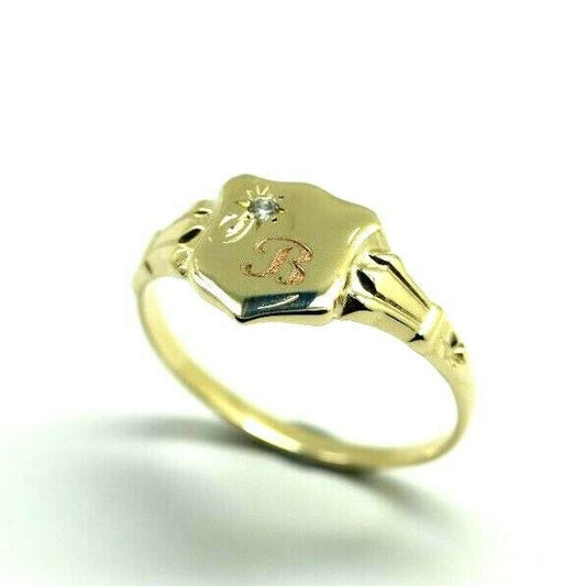 Size K 9ct Yellow Gold Cubic Zirconia Shield Signet Ring -Letter B