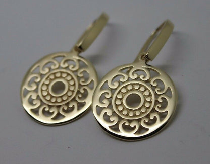 Kaedesigns New Genuine 9ct Yellow, Rose or White Gold Flat Filigree Drop Round Earrings