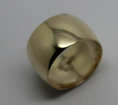 Genuine New Solid  9ct Yellow, Rose or White Gold Full Solid 12mm Wide Barrel Band Ring Size N