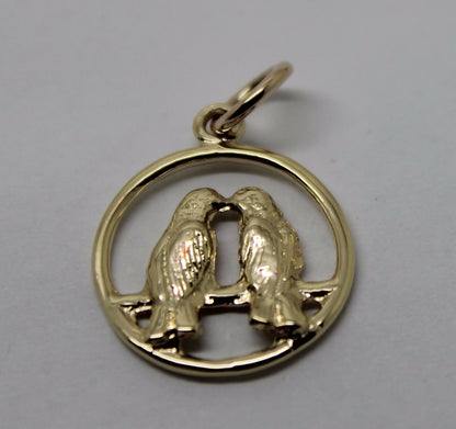 Genuine 9ct Yellow or Rose or White Gold or Silver Lovebirds Love Birds Pendant