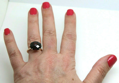 Size K Genuine Checker Board Pyrope Garnet Oval 9ct Rose Gold Dress Rope Ring
