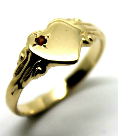 July Birthstone 9ct Yellow Gold 375 Red Ruby Stone Heart Signet Ring
