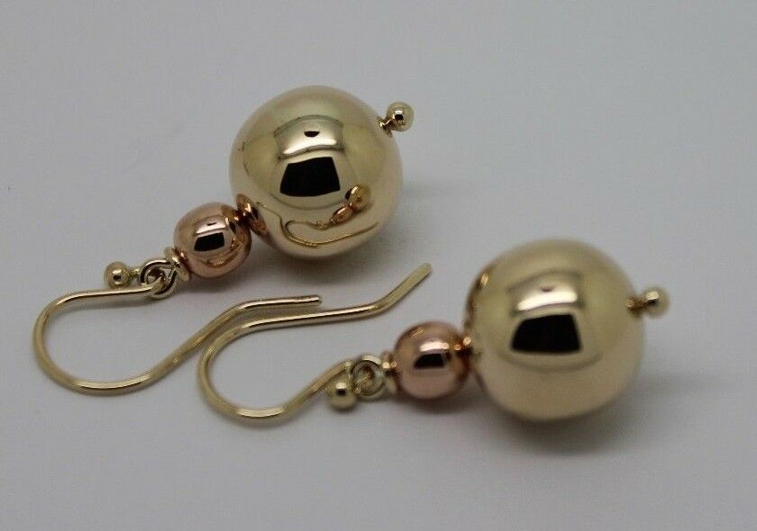 Kaedesigns Genuine Huge 9ct 9K 375 Yellow & Rose Gold Hook Ball Drop Earrings