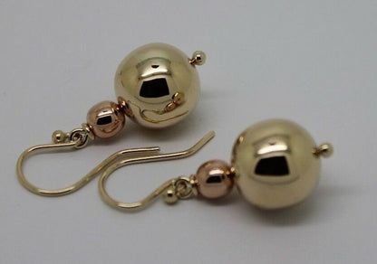 Kaedesigns Genuine Huge 9ct 9K 375 Yellow & Rose Gold Hook Ball Drop Earrings
