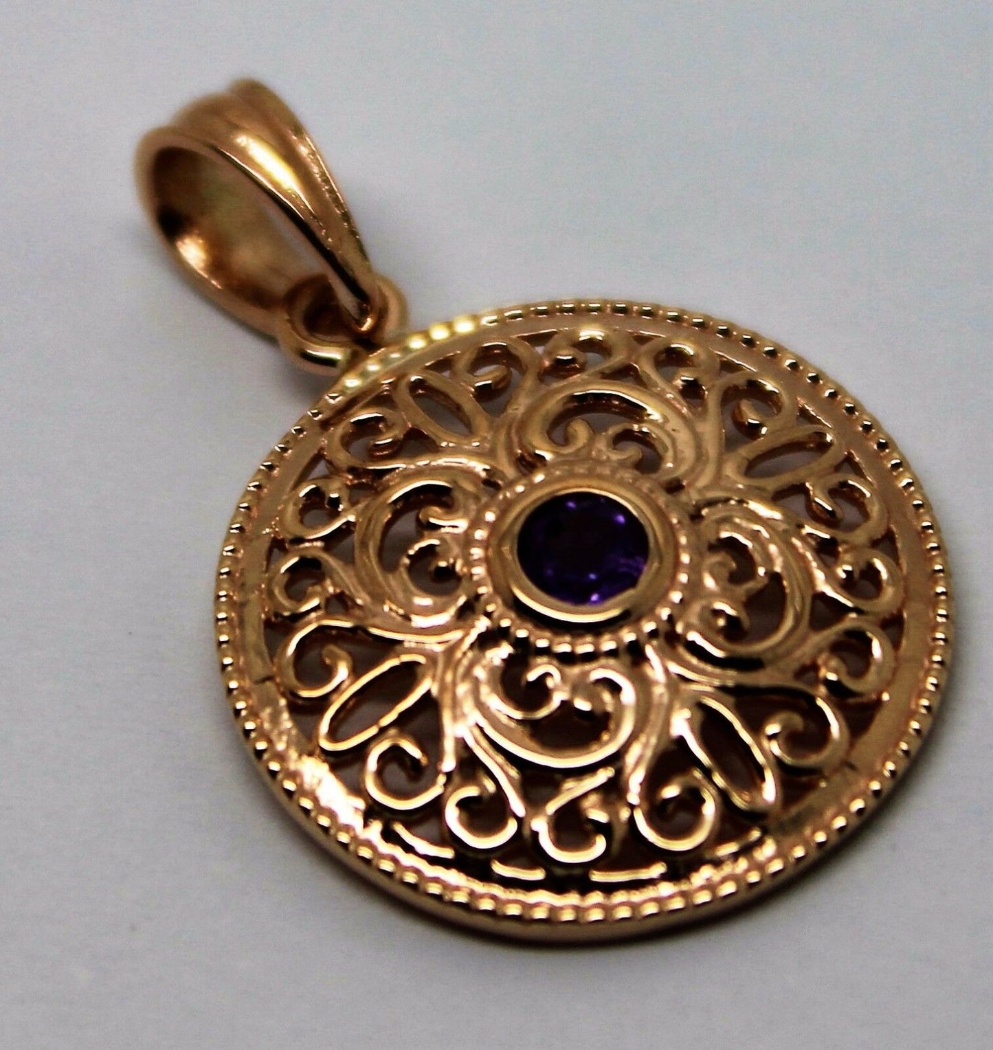 Kaedesigns, 9ct Yellow Gold or White Gold or Rose Gold filigree Amethyst Pendant