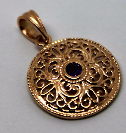 Kaedesigns, 9ct Yellow Gold or White Gold or Rose Gold filigree Amethyst Pendant