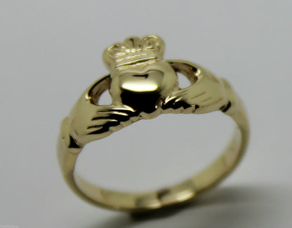 Genuine 9ct 375 Solid Yellow, Rose or White Gold Claddagh Celtic Friendship Ring In Your (Sizes L to S)