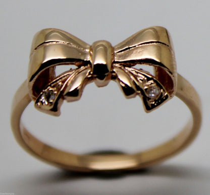 Genuine 9ct 375 Solid Yellow Or Rose Or White Gold Bow With 2 Cubic Zirconia In Your Size
