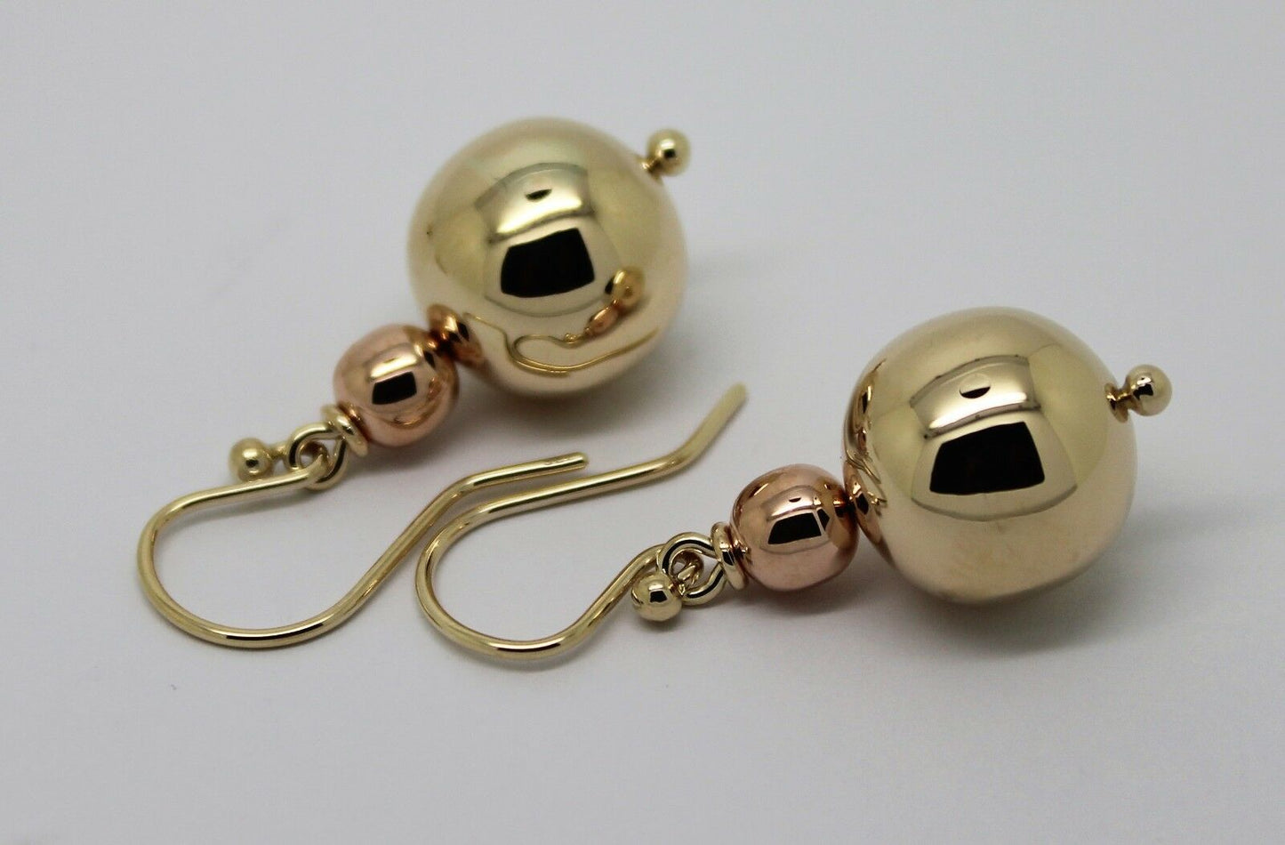 Kaedesigns Genuine Huge 9ct 9K 375 Yellow & Rose Gold Hook Ball Drop Earrings