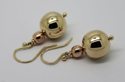 Kaedesigns Genuine Huge 9ct 9K 375 Yellow & Rose Gold Hook Ball Drop Earrings