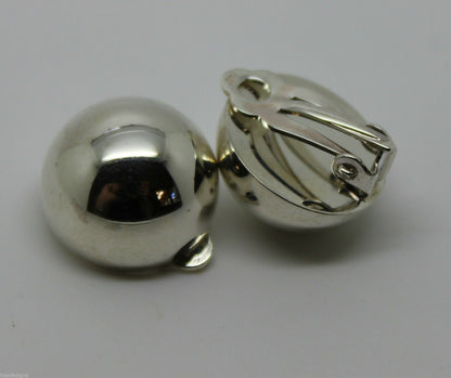 Genuine Sterling Silver 925 Half 14mm Ball Round Earrings Clip-ons