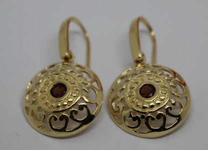 Genuine Heavy 9ct Solid Yellow, Rose or White Gold Antique Red Garnet Filigree Drop Earrings