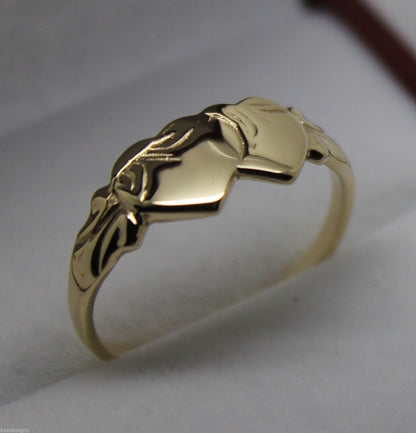 Size S, 9ct Yellow, Rose or White Gold Double Heart Signet Ring