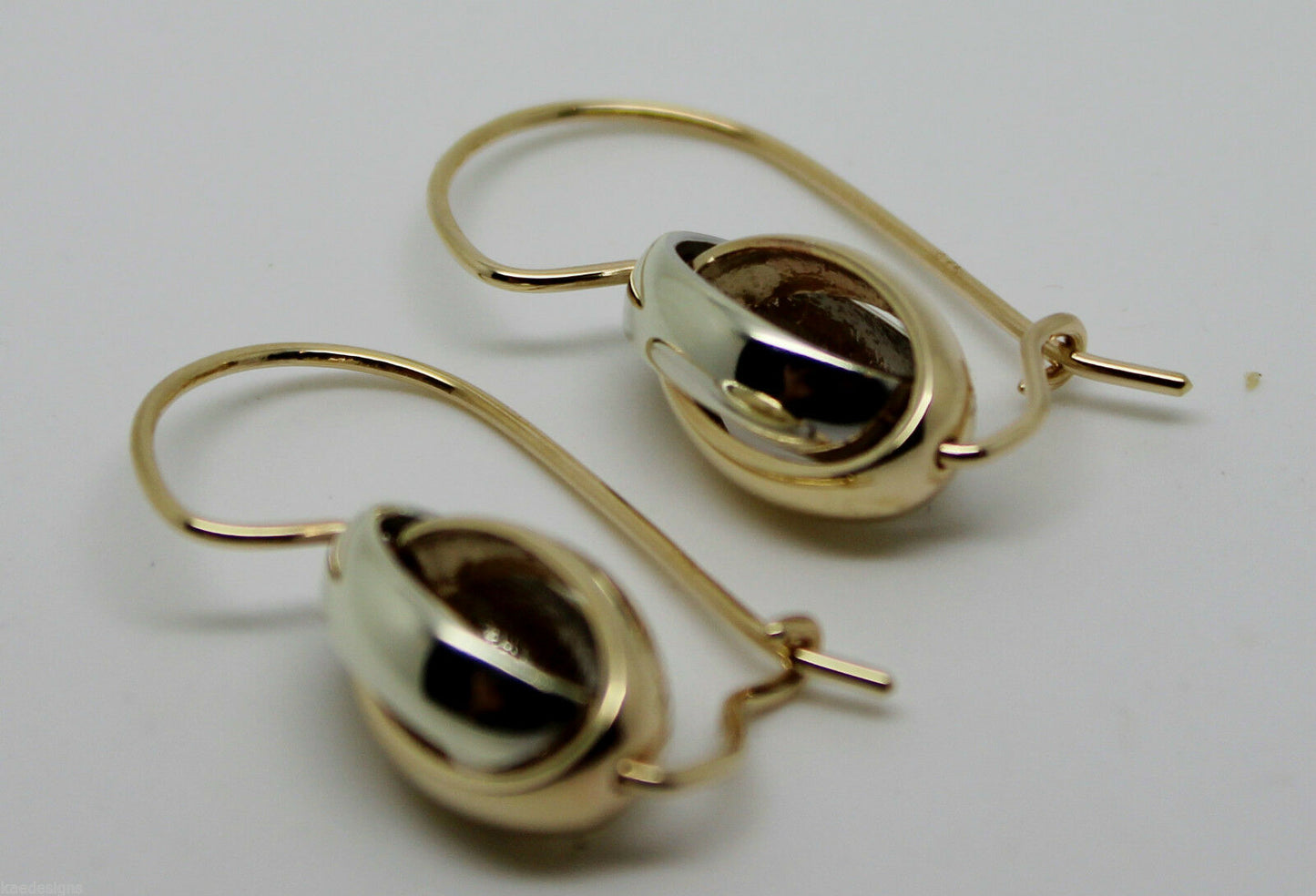 Genuine 9ct 9k 375 Yellow & White Gold Spinning Oval Belcher Earrings