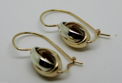 Genuine 9ct 9k 375 Yellow & White Gold Spinning Oval Belcher Earrings