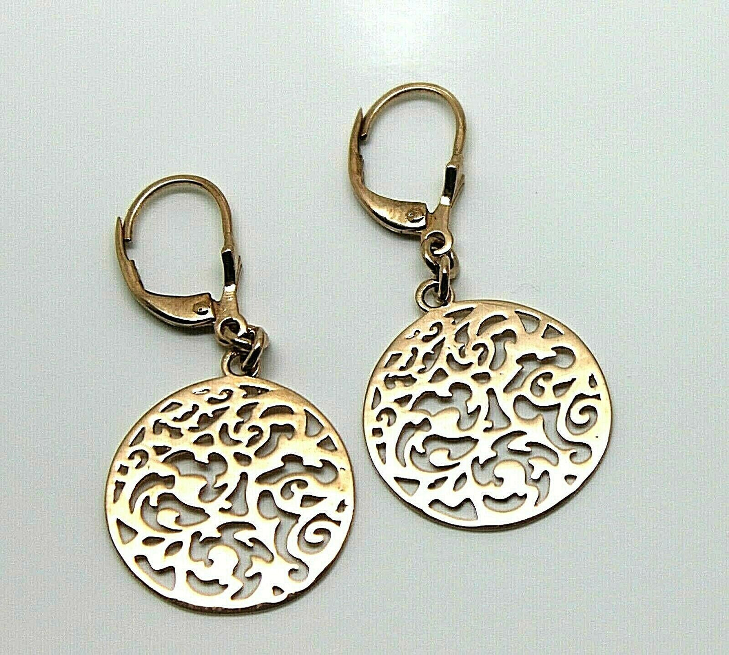 Genuine 9ct Yellow, Rose Or White Gold Antique Filigree Drop Earrings Continental hooks