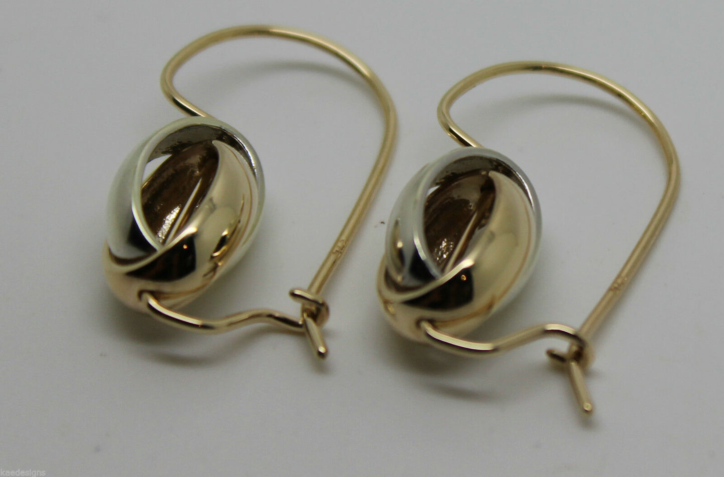 Genuine 9ct 9k 375 Yellow & White Gold Spinning Oval Belcher Earrings