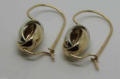 Genuine 9ct 9k 375 Yellow & White Gold Spinning Oval Belcher Earrings