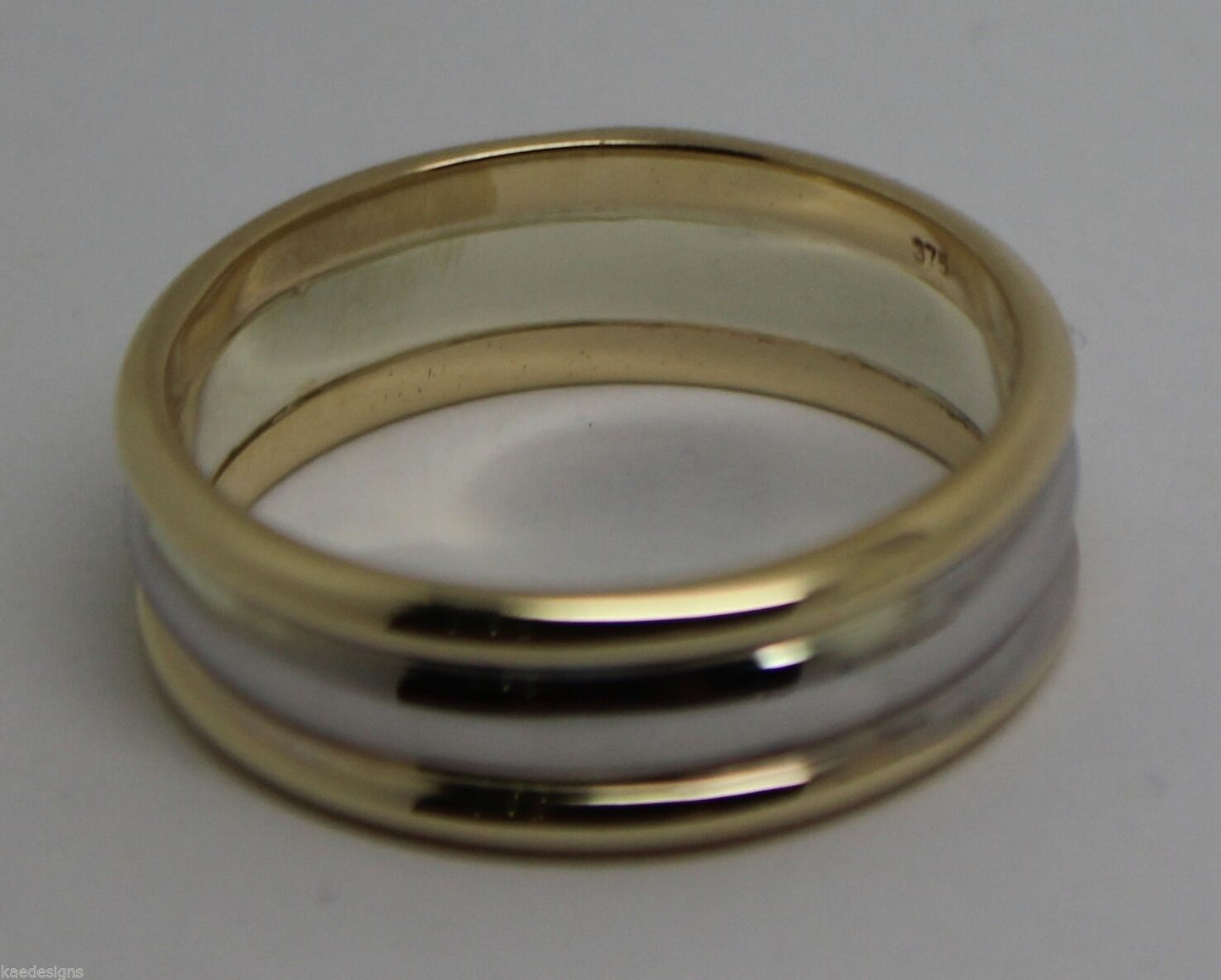 Genuine Full Solid 9ct White & Yellow Gold Heavy Band Ring Size X