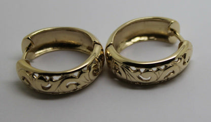 Kaedesigns Genuine 9ct 9k 375 Solid Yellow, Rose or White Gold Hoop Filigree Huggies Earrings