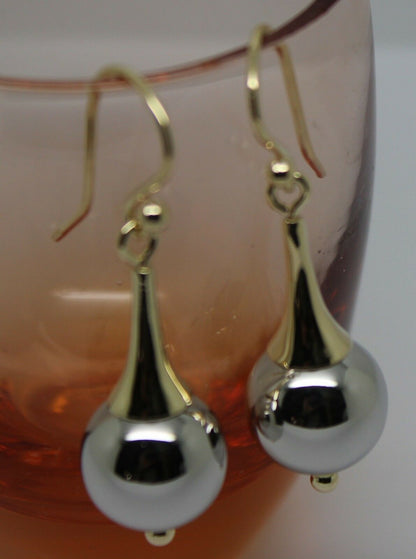 Genuine 9ct 9k 375 Two Tone Yellow & White or Rose & White Gold 12mm Ball Drop Earrings