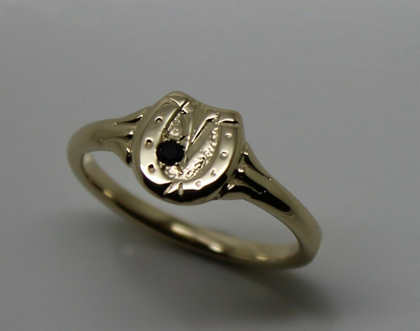 Size O New Genuine New 9ct Yellow, Rose or White Gold Childs Horse Shoe Sapphire Set Ring