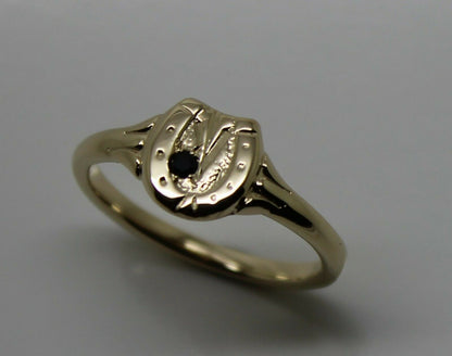 Size O New Genuine New 9ct Yellow, Rose or White Gold Childs Horse Shoe Sapphire Set Ring