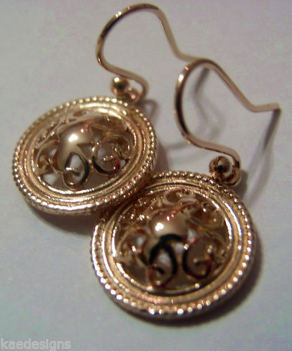 Kaedesigns, Heavy 9ct Yellow Or White Or Rose Gold  Filigree Round Hook Earrings