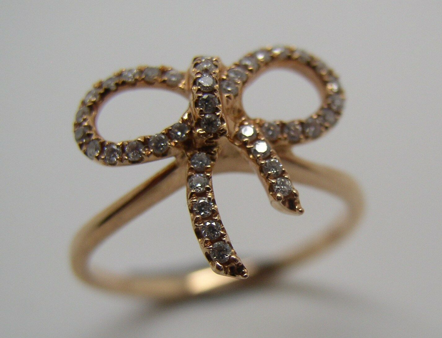 Genuine New 18ct Delicate Rose Gold Diamond Bow Ring