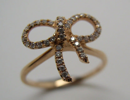 Genuine New 18ct Delicate Rose Gold Diamond Bow Ring