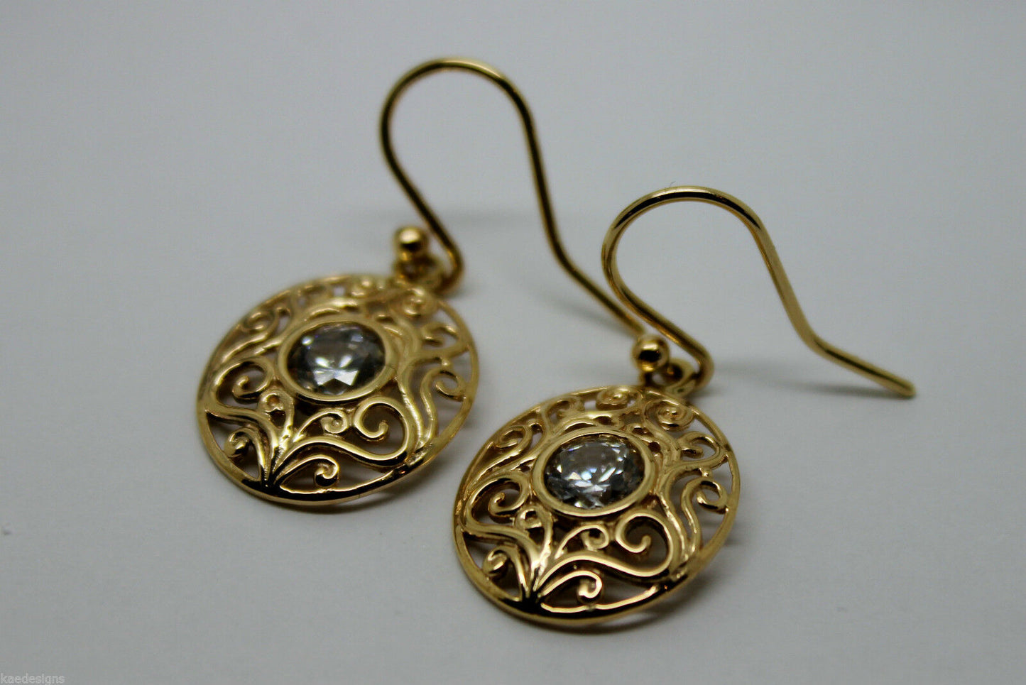 9ct 9k 375 Yellow, White, or Rose Gold Cubic Zirconia Oval Filigree Hook Earrings