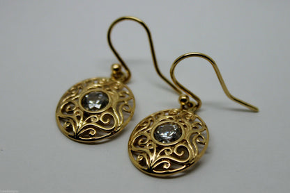 9ct 9k 375 Yellow, White, or Rose Gold Cubic Zirconia Oval Filigree Hook Earrings