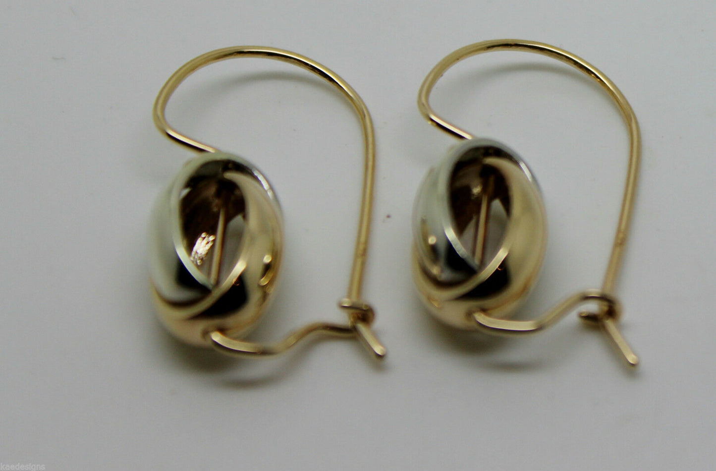 Genuine 9ct 9k 375 Yellow & White Gold Spinning Oval Belcher Earrings