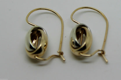 Genuine 9ct 9k 375 Yellow & White Gold Spinning Oval Belcher Earrings