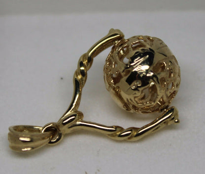 Genuine 9ct 9kt 375 Yellow, Rose Or White Gold 12mm Filigree Ball Spinner Pendant