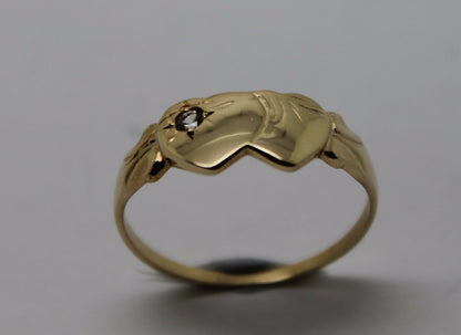 Genuine 9ct Yellow, Rose or White Gold Double Heart White Sapphire Signet Ring - Choose your size