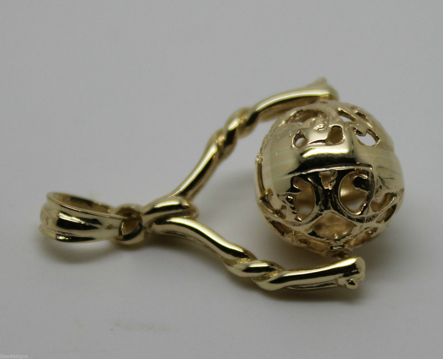 Genuine 9ct 9kt 375 Yellow, Rose Or White Gold 12mm Filigree Ball Spinner Pendant