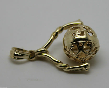 Genuine 9ct 9kt 375 Yellow, Rose Or White Gold 12mm Filigree Ball Spinner Pendant