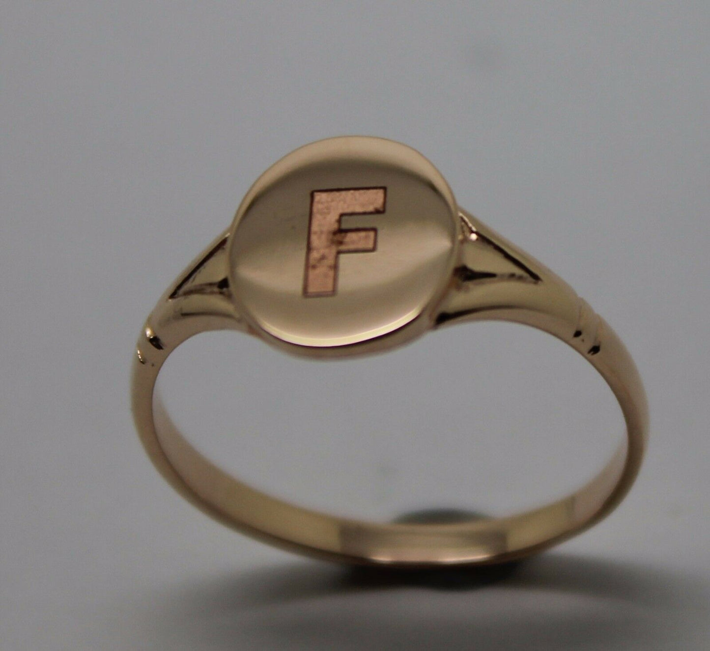 Size K Kaedesigns Genuine 9ct Yellow, Rose or white Gold Oval Signet Ring Engraved "Letter F"