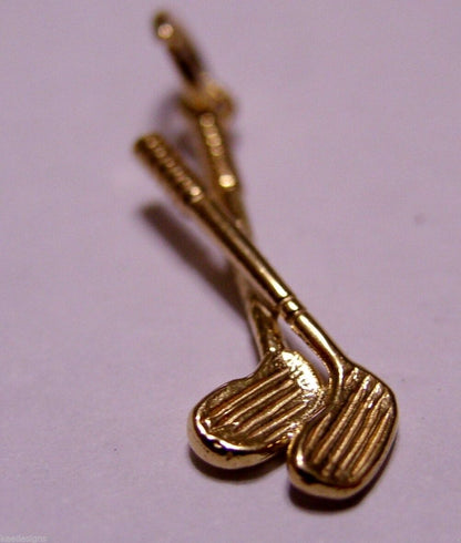 Solid 9ct 9k Yellow Or Rose Or White Gold Golf Clubs Or Hockey Bat Charm / Pendant