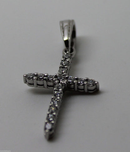 New Genuine 18ct 18k 750 White Gold Crucifix Cross And Genuine Diamond Pendant
