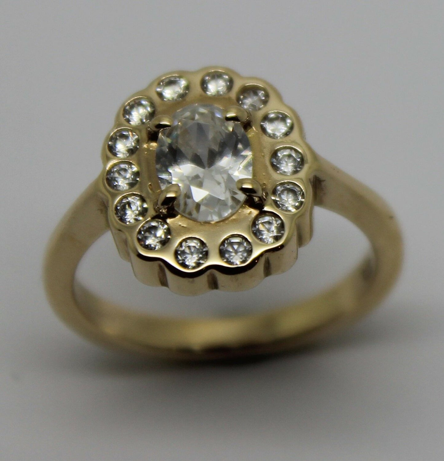 Size L Genuine 9ct Yellow Gold Oval Cubic Zirconia Ring