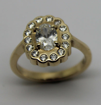 Size L Genuine 9ct Yellow Gold Oval Cubic Zirconia Ring