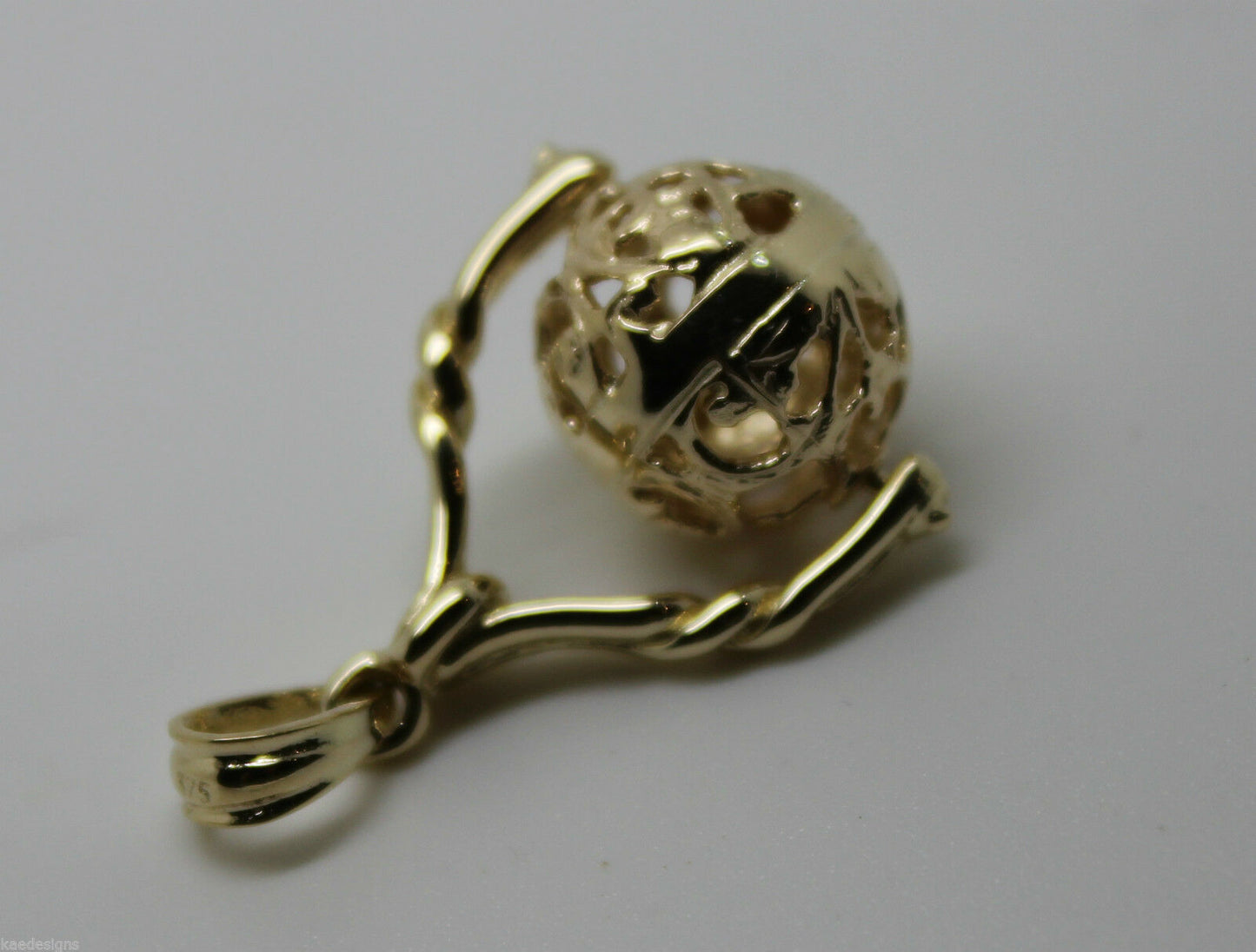 Genuine 9ct 9kt 375 Yellow, Rose Or White Gold 12mm Filigree Ball Spinner Pendant